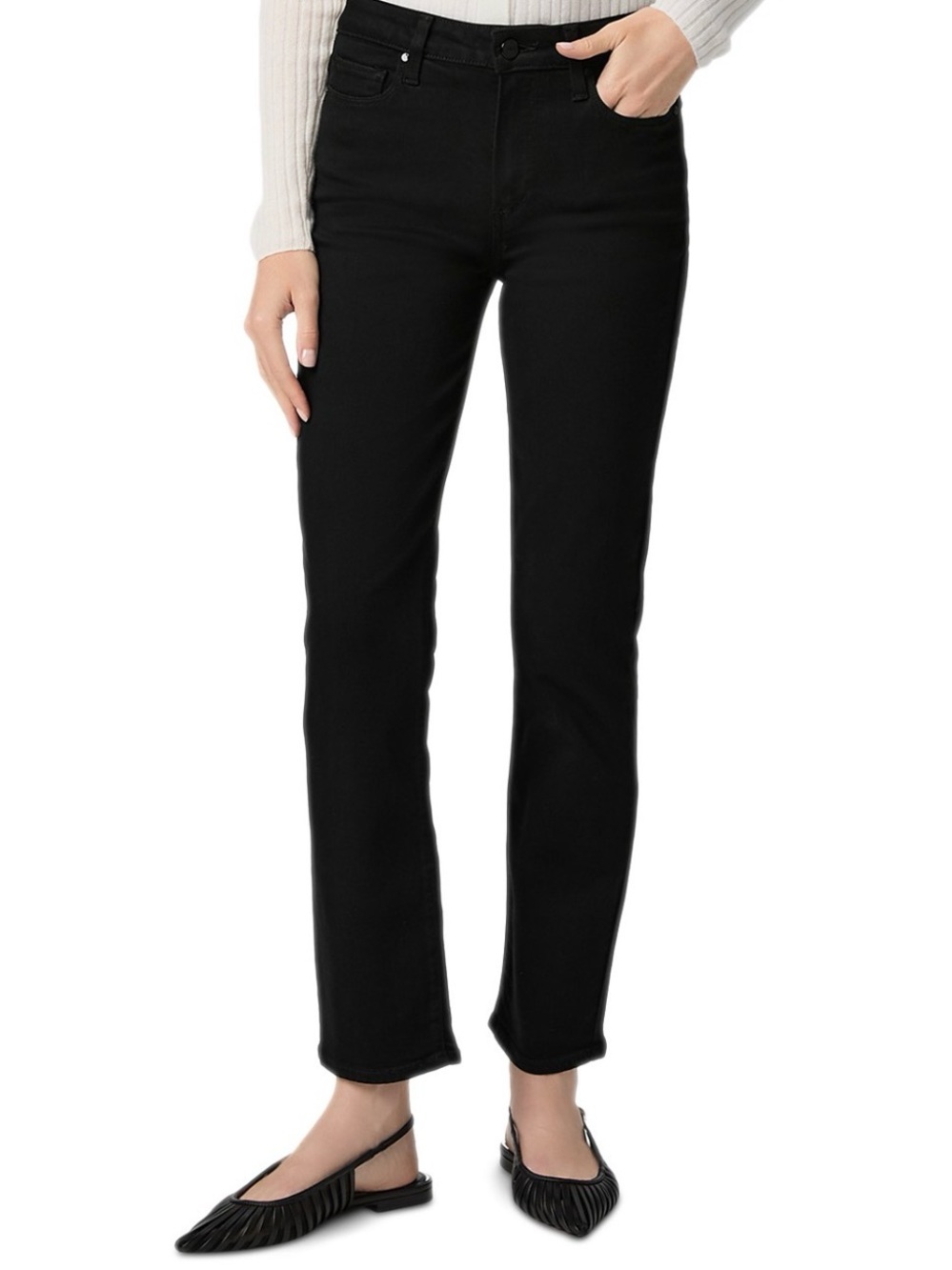 Paige "Cindy" Slim Straight Jeans in Black Shadow, Sz 27
